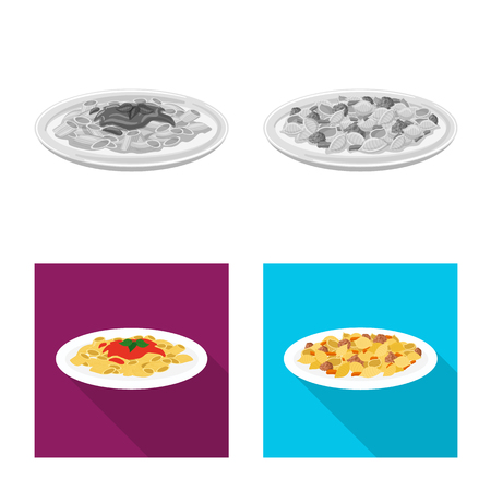 Vector illustration of pasta and carbohydrate sign. Collection of pasta and macaroni vector icon for stock.のイラスト素材