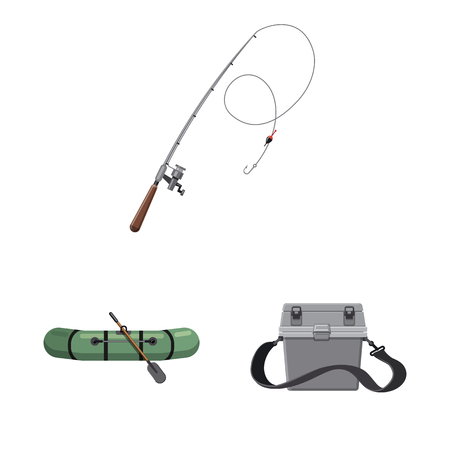 Isolated object of fish and fishing logo. Set of fish and equipment vector icon for stock.のイラスト素材