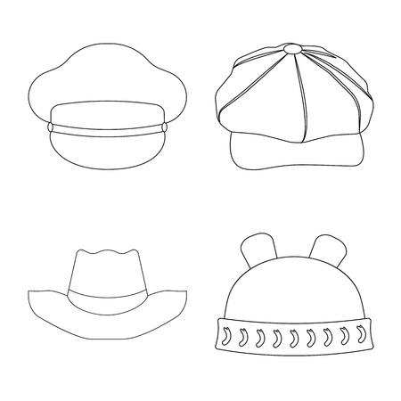 Vector illustration of headgear and cap symbol. Collection of headgear and accessory stock vector illustration.のイラスト素材
