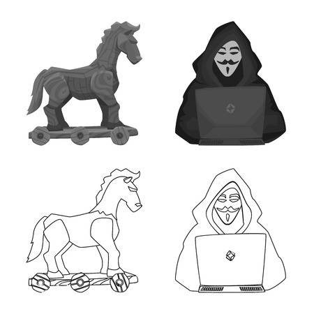 Vector illustration of virus and secure sign. Collection of virus and cyber stock vector illustration.のイラスト素材