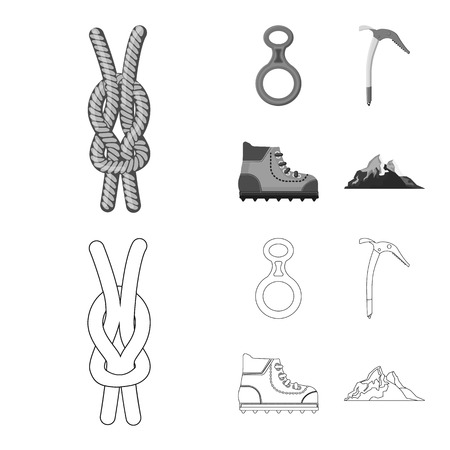 Vector illustration of mountaineering and peak symbol. Collection of mountaineering and camp vector icon for stock.のイラスト素材