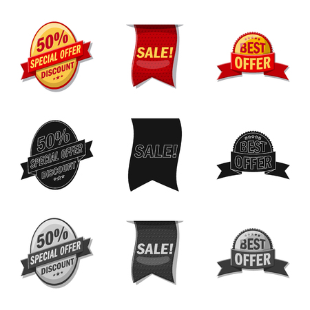 Vector illustration of emblem and badge icon. Set of emblem and sticker vector icon for stock.のイラスト素材
