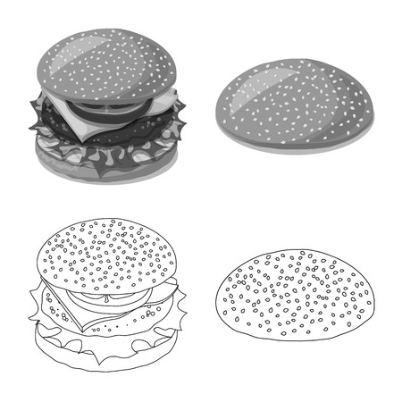 Vector illustration of burger and sandwich symbol. Set of burger and slice stock symbol for web.のイラスト素材