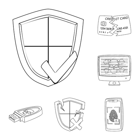 Vector design of virus and secure sign. Collection of virus and cyber stock vector illustration.のイラスト素材