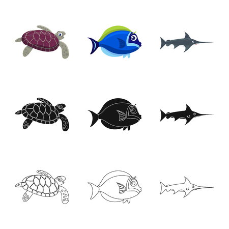 Vector design of sea and animal symbol. Collection of sea and marine vector icon for stock.のイラスト素材