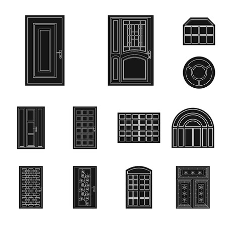 Vector illustration of door and front sign. Collection of door and wooden vector icon for stock.のイラスト素材