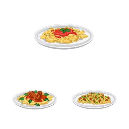 Vector design of pasta and carbohydrate sign. Set of pasta and macaroni stock symbol for web.のイラスト素材