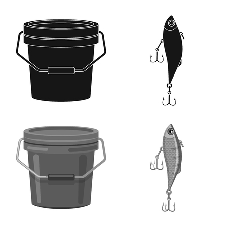 Vector design of fish and fishing sign. Set of fish and equipment stock vector illustration.のイラスト素材
