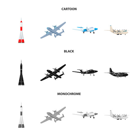 Isolated object of plane and transport icon. Collection of plane and sky stock bitmap illustration.の写真素材