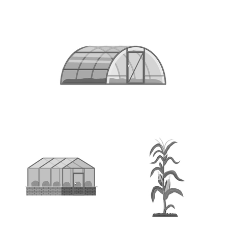 Vector design of greenhouse and plant symbol. Set of greenhouse and garden stock symbol for web.のイラスト素材