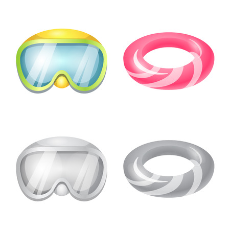 Vector illustration of equipment and swimming symbol. Set of equipment and activity stock symbol for web.のイラスト素材