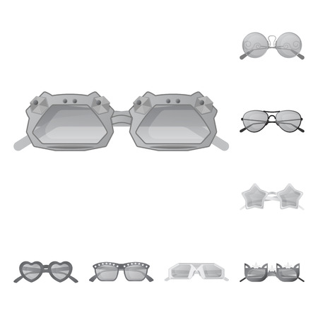 Vector illustration of glasses and sunglasses symbol. Collection of glasses and accessory vector icon for stock.のイラスト素材