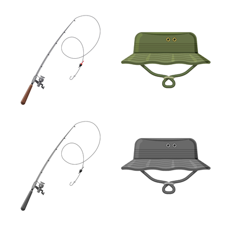 Isolated object of fish and fishing symbol. Collection of fish and equipment stock vector illustration.のイラスト素材
