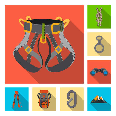 Vector illustration of mountaineering and peak symbol. Set of mountaineering and camp stock vector illustration.のイラスト素材