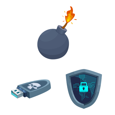 Vector illustration of virus and secure icon. Collection of virus and cyber vector icon for stock.のイラスト素材