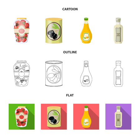 Vector design of can and food symbol. Set of can and package stock vector illustration.のイラスト素材