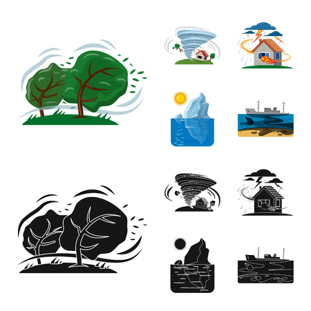 Isolated object of natural and disaster logo. Set of natural and risk stock symbol for web.のイラスト素材