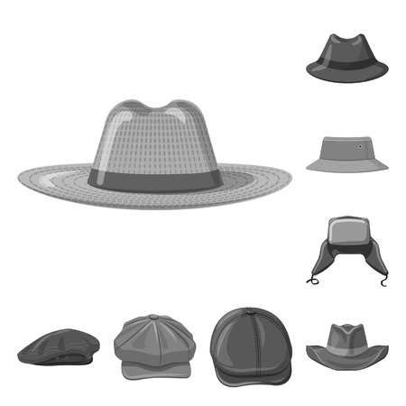 Vector illustration of headgear and cap symbol. Set of headgear and accessory stock symbol for web.のイラスト素材
