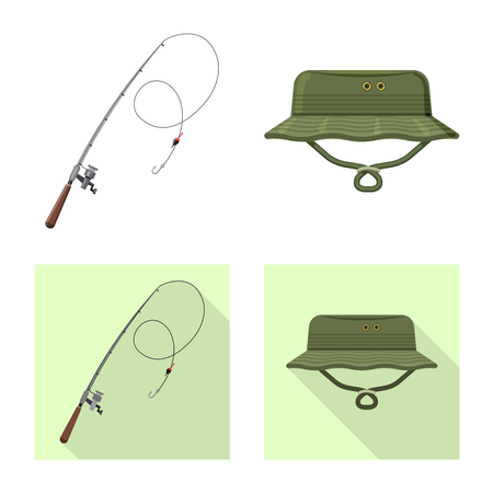 Vector illustration of fish and fishing icon. Set of fish and equipment stock vector illustration.のイラスト素材