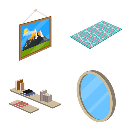 Vector design of bedroom and room. Set of bedroom and furniture stock vector illustration.のイラスト素材