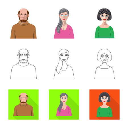 Isolated object of hairstyle and profession  logo. Set of hairstyle and character  stock vector illustration.のイラスト素材