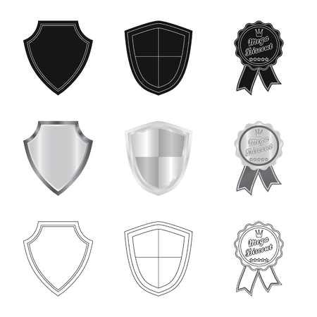 Vector illustration of emblem and badge symbol. Collection of emblem and sticker stock vector illustration.のイラスト素材