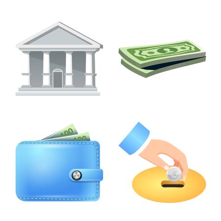 Vector illustration of bank and money. Set of bank and bill stock vector illustration.のイラスト素材