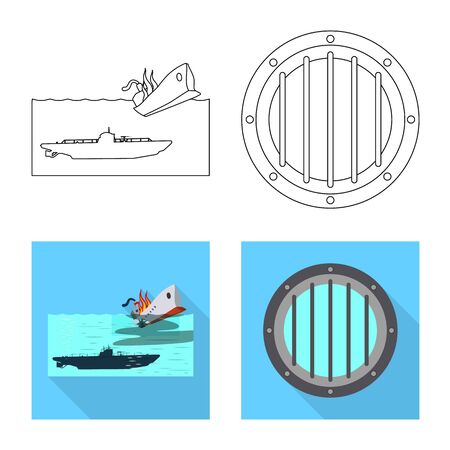 Vector design of war and ship. Set of war and fleet stock vector illustration.のイラスト素材