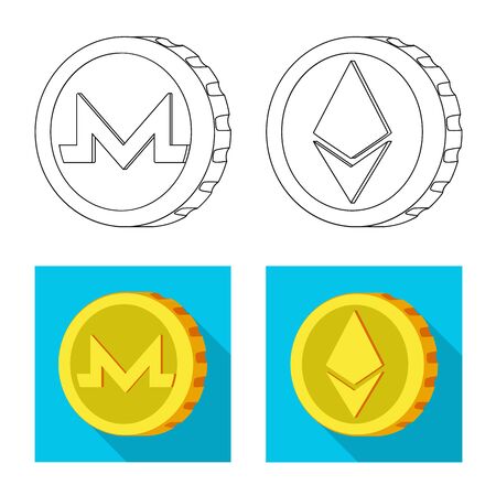 Isolated object of cryptocurrency and coin . Collection of cryptocurrency and crypto vector icon for stock.のイラスト素材