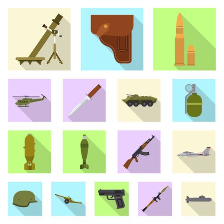 Vector illustration of weapon and gun sign. Collection of weapon and army stock vector illustration.のイラスト素材