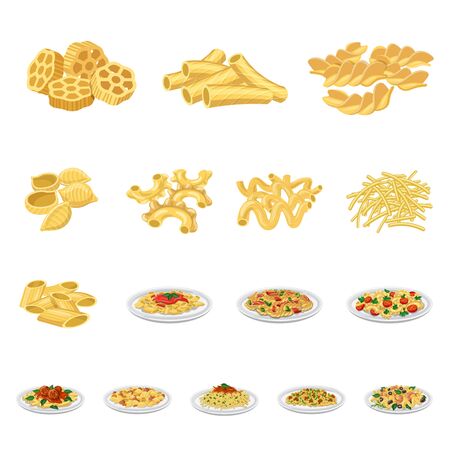 Vector illustration of pasta and carbohydrate icon. Set of pasta and macaroni stock symbol for web.のイラスト素材