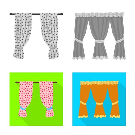 Vector illustration of curtains and drapes symbol. Set of curtains and blinds stock symbol for web.のイラスト素材