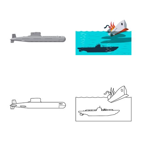 Vector design of war and ship sign. Collection of war and fleet stock symbol for web.のイラスト素材