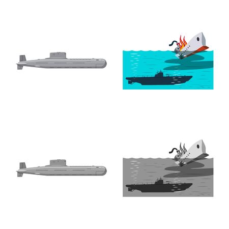 Isolated object of war and ship icon. Set of war and fleet stock symbol for web.のイラスト素材