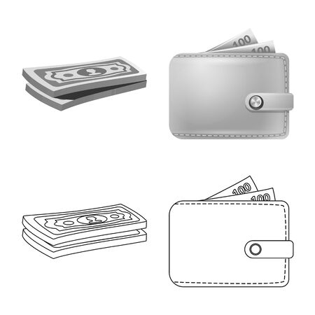 Vector design of bank and money. Set of bank and bill stock vector illustration.のイラスト素材