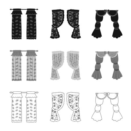 Vector illustration of curtains and drapes icon. Set of curtains and blinds vector icon for stock.のイラスト素材