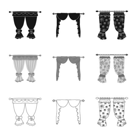 Vector illustration of curtains and drapes sign. Set of curtains and blinds stock vector illustration.のイラスト素材