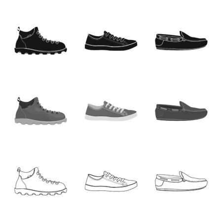Vector design of shoe and footwear. Collection of shoe and foot stock vector illustration.のイラスト素材