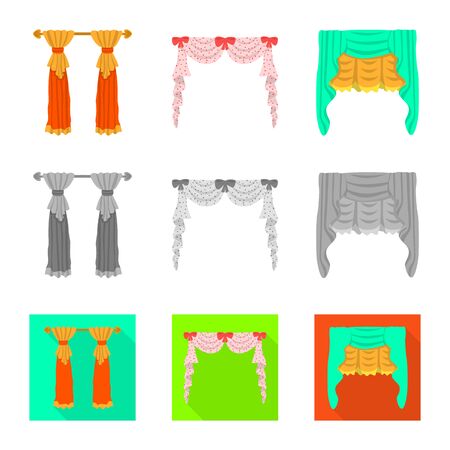 Vector design of curtains and drapes symbol. Set of curtains and blinds stock vector illustration.のイラスト素材