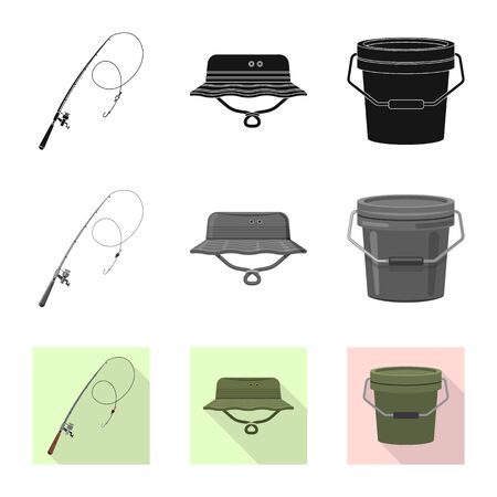 Vector design of fish and fishing symbol. Collection of fish and equipment stock symbol for web.のイラスト素材