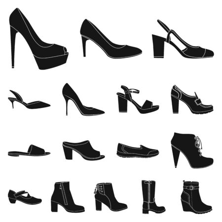 Isolated object of footwear and woman symbol. Collection of footwear and foot stock vector illustration.のイラスト素材