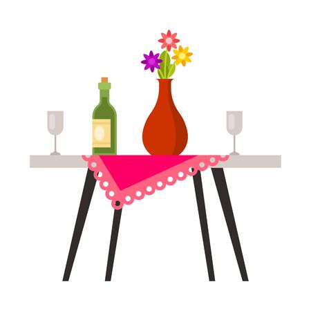 Isolated object of table and vase. Set of table and diner stock symbol for web.のイラスト素材