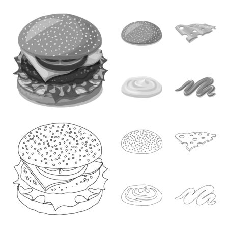 Vector design of burger and sandwich sign. Set of burger and slice stock symbol for web.のイラスト素材