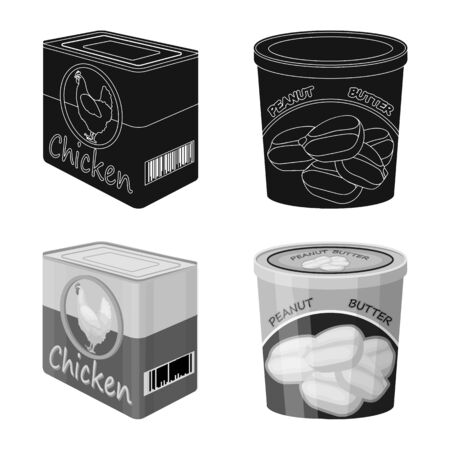 Isolated object of can and food sign. Collection of can and package stock vector illustration.のイラスト素材