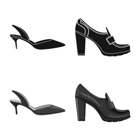 Vector illustration of footwear and woman symbol. Collection of footwear and foot stock symbol for web.のイラスト素材