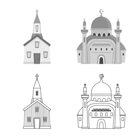 Isolated object of cult and temple logo. Set of cult and parish stock vector illustration.のイラスト素材