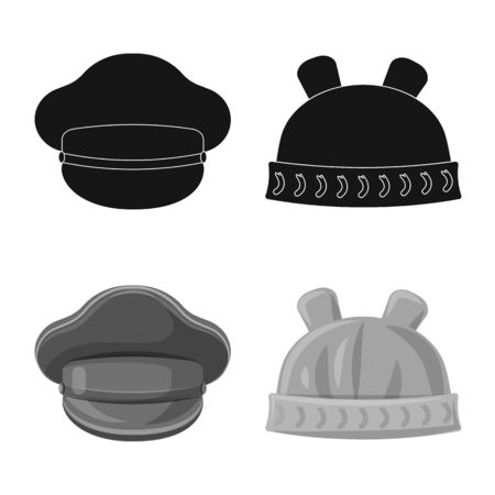 Vector design of headgear and cap symbol. Collection of headgear and accessory stock symbol for web.のイラスト素材