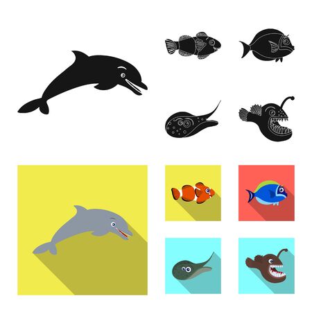 Vector design of sea and animal symbol. Set of sea and marine vector icon for stock.のイラスト素材