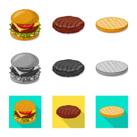 Vector illustration of burger and sandwich sign. Collection of burger and slice stock symbol for web.のイラスト素材