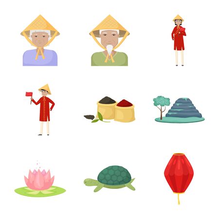 Vector design of vietnam and tourism logo. Collection of vietnam and travel vector icon for stock.のイラスト素材